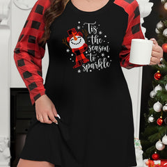 Plus Size Christmas Lounge Dress Women's Plus Snowman Plaid Nightdress