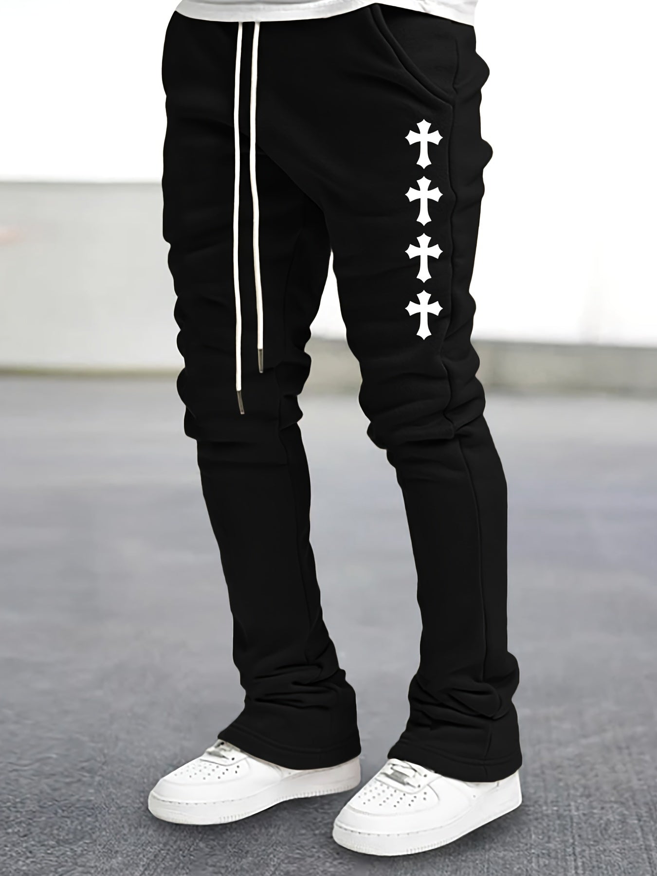 Cross Pattern Flared Trousers Men s Casual Stretch Street Style Joggers