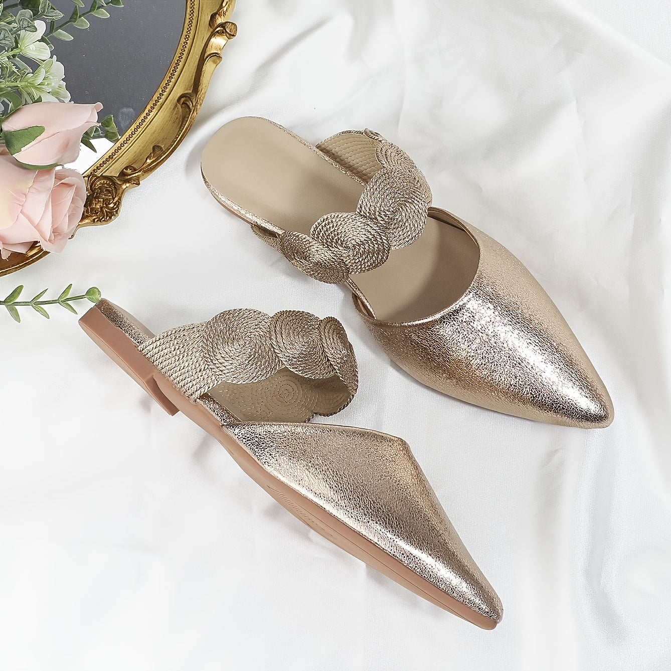 Women's Pointed Toe Flat Mules Slippers