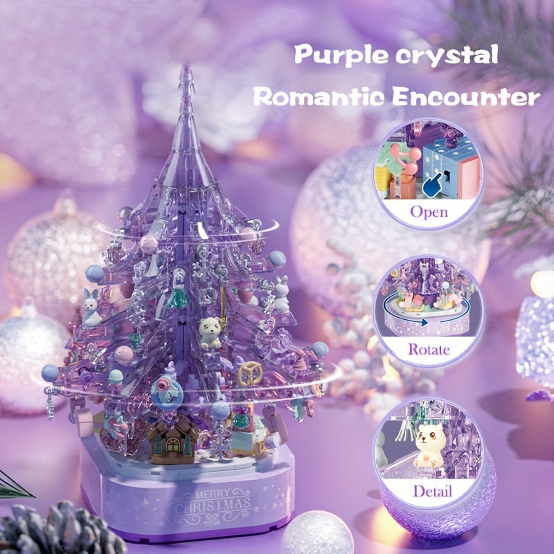 729pcs Purple Christmas Tree Building Blocks Toy with Music Box
