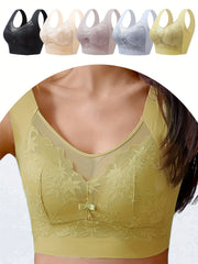 Wirefree Lace Decor Sports Bra Push Up Breathable Yoga Bra