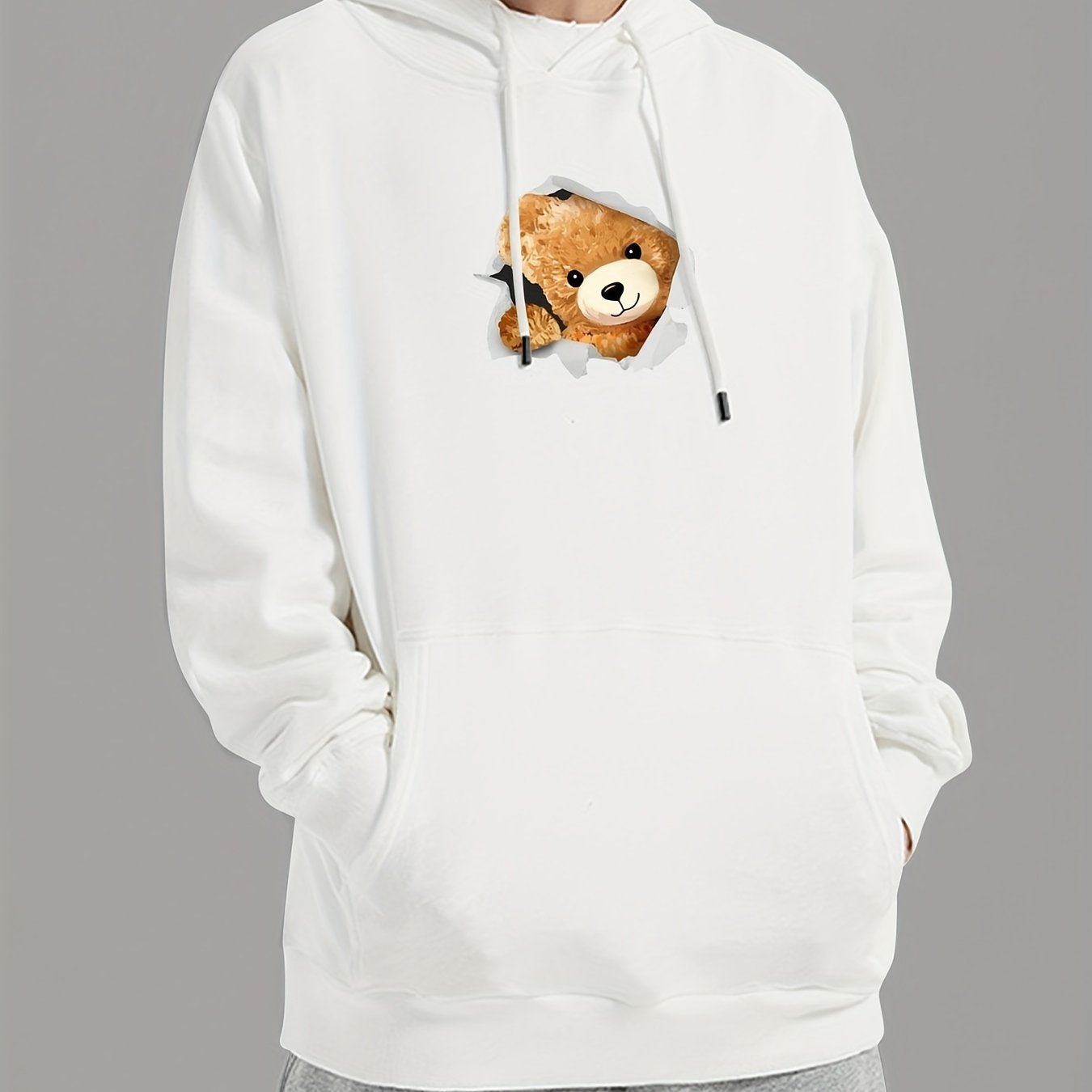 Teddy Bear Print Sweatshirt Men's Casual Graphic Pullover Sweatshirt