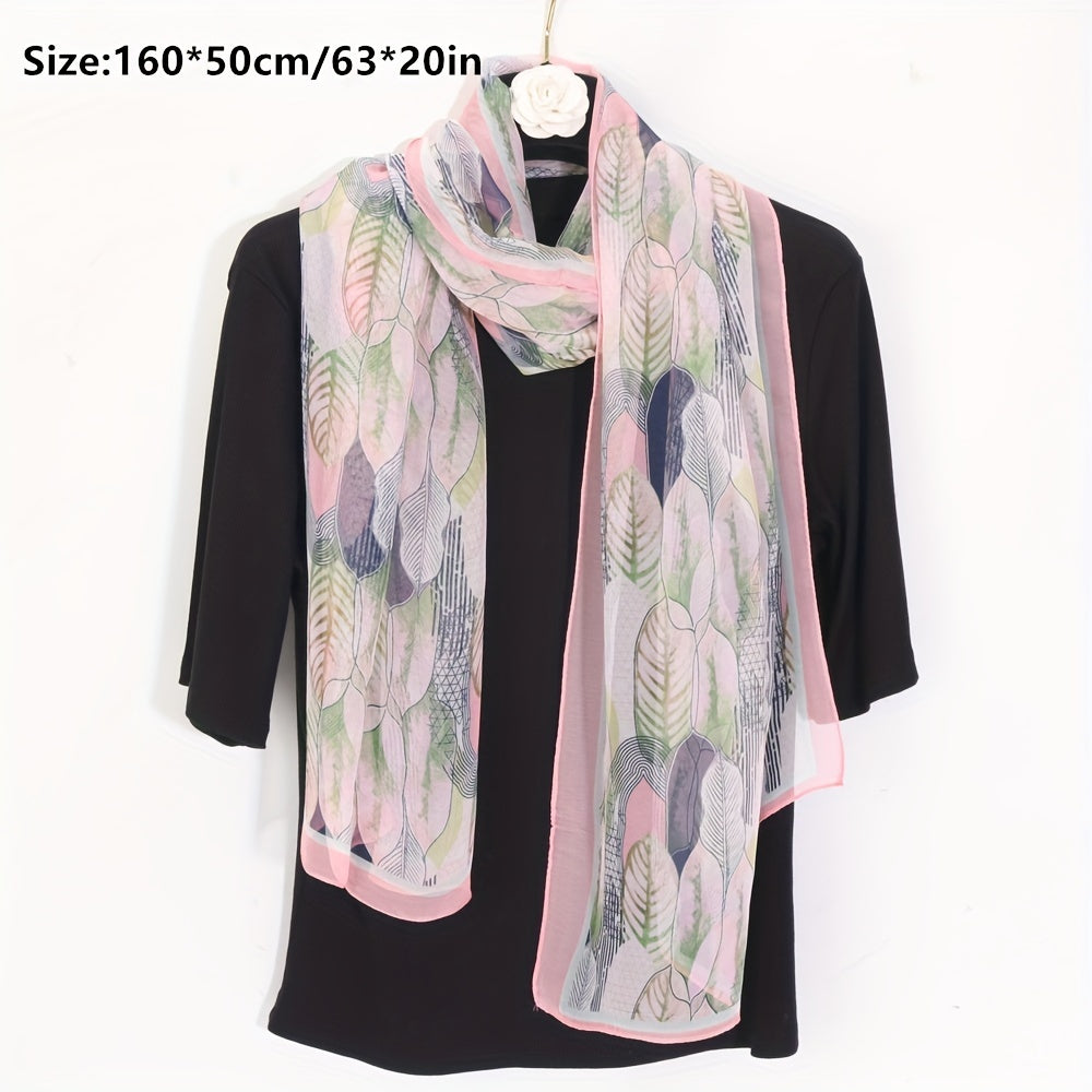 Leaf Printed Lightweight Silky Scarf Sheer Sunscreen Wrap