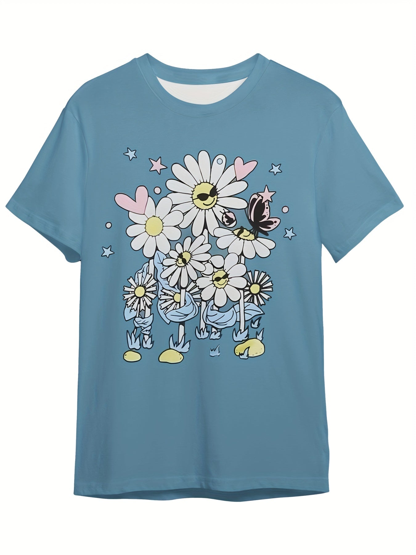 Flower Graphic Short Sleeve T shirt for Summer Sports