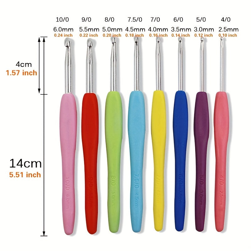 8pcs Crochet Hooks Kit Soft Ergonomic Handle Knitting & Crochet Supplies