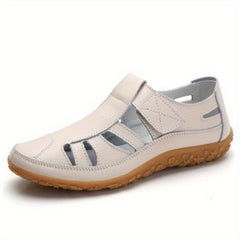 Women's Retro Flat Sandals Closed Toe Solid Hook & Loop Non Slip Shoes