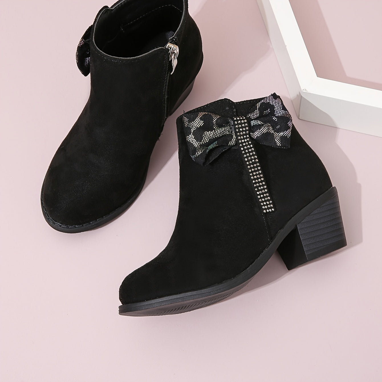 Girls' Rhinestone Bowknot Boots with Zipper