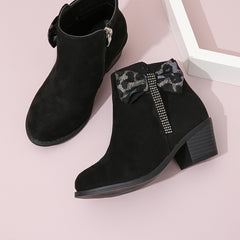 Girls' Rhinestone Bowknot Boots with Zipper