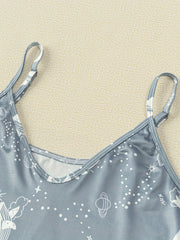 Whale Print Pajama Set Comfort Colorblock Cami Top & Shorts