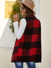 Sleeveless Vest Waterfall Collar Open Front Casual Vest With Pockets