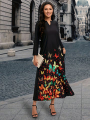 Butterfly Print Maxi Dress Casual Long Sleeve Dress Women's Clothing