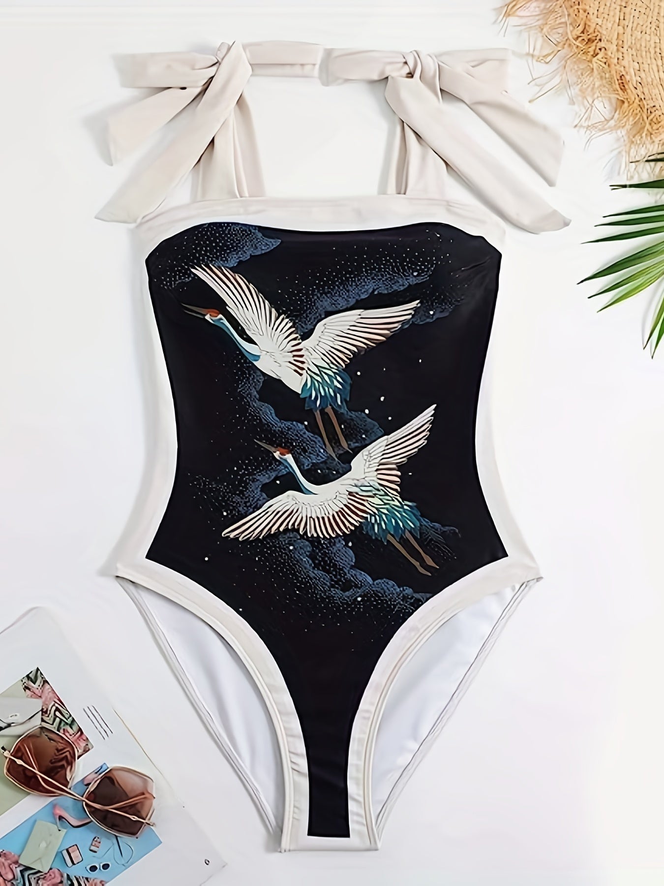 Animal Print Two Pieces Swimsuit Square Neck Bow Tie Shoulder Straps