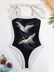 Animal Print Two Pieces Swimsuit Square Neck Bow Tie Shoulder Straps