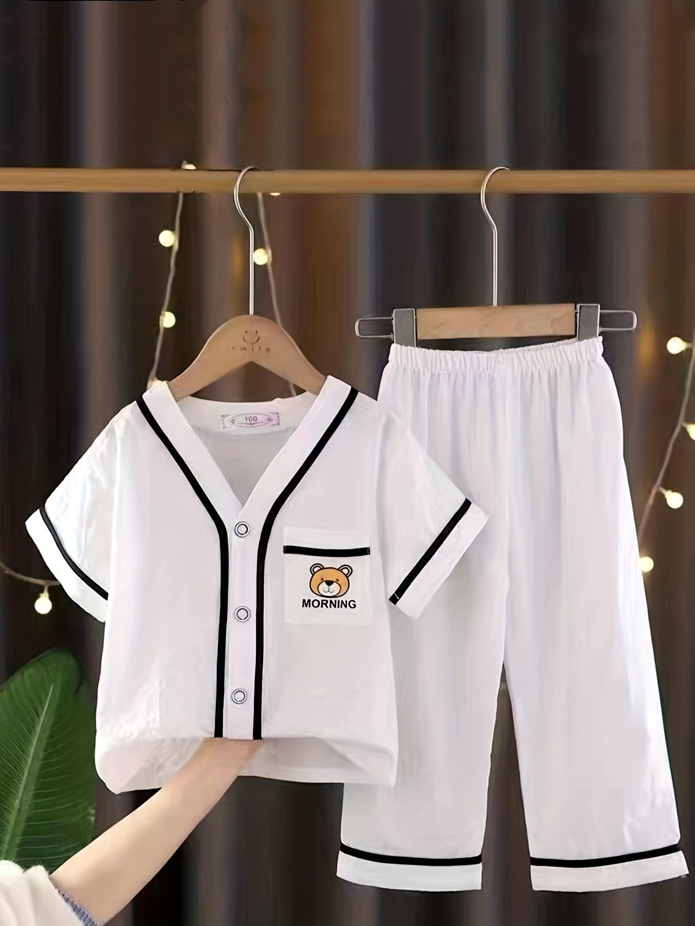 Boys Bear Pajamas Set Short Sleeves Tops & Bottoms Comfortable
