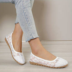 Women's Lace Flat Shoes Pointed Toe Soft Sole Slip On Comfy Walking Flats