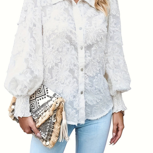 Fuzzy Floral Embroidery Shirt Top