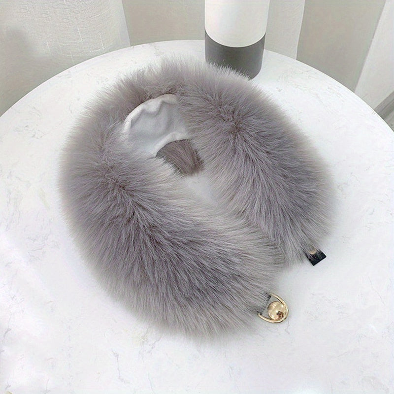 Women's Faux Fox Fur Scarf Thick Warm Collar with Pair Buckle Neck Scarf