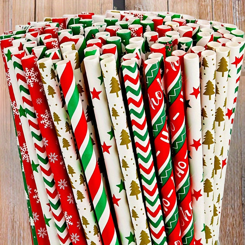 25pcs Mixed Christmas Paper Straws Santa Claus Xmas Party Decor Drink Straws