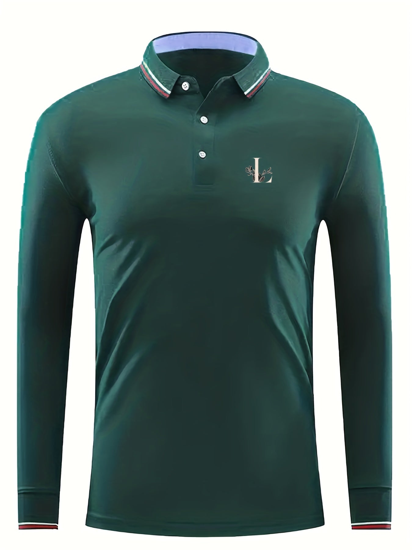 Men's Floral Print Long Sleeve Polo Shirt Casual Stretch Breathable
