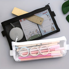 Transparent Mesh Student Pencil Bag Zipper Pencil Case