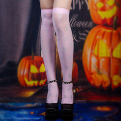 Skull Print Y2K Over The Knee Socks