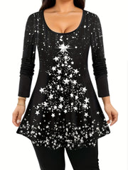 Glitter Christmas Tree & Star Print Tunic Top & Leggings Set