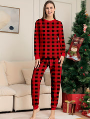 Plaid Print Christmas Pajama Set Long Sleeve Top & Pants Women's Sleepwear