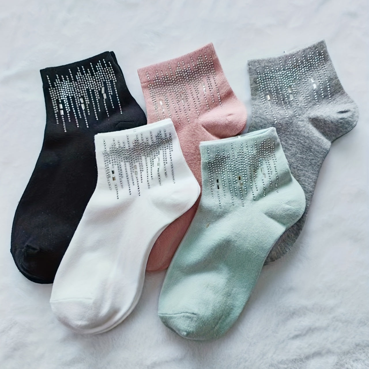 Sparkly Rhinestone Crew Socks Women's Stockings