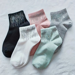 Sparkly Rhinestone Crew Socks Women's Stockings