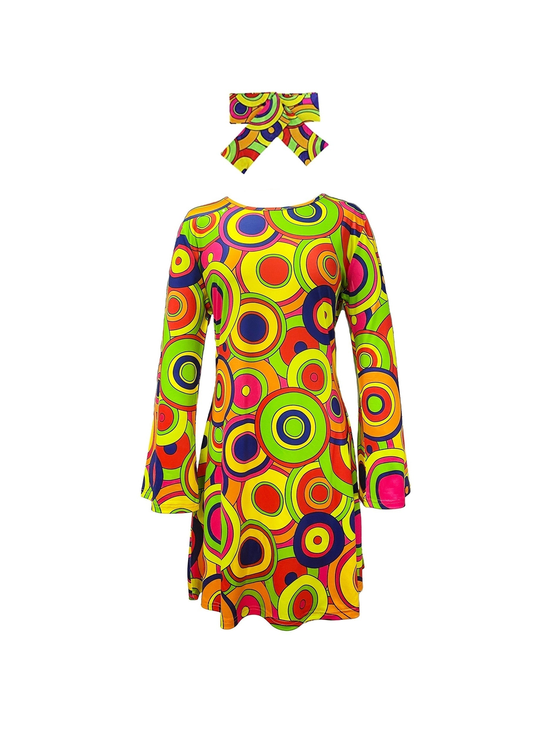 Flared Sleeve Round Neck Plus Size Party Dress