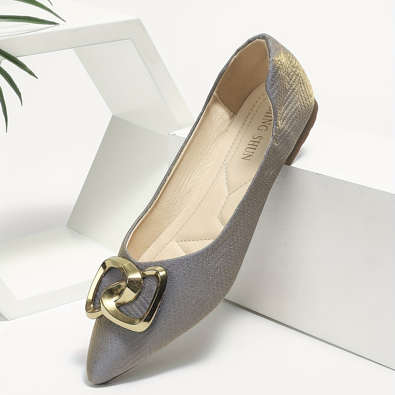 Buckle Decor Pointed Toe Slip On Work Flats