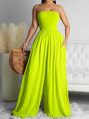Off Shoulder Jumpsuit Plus Size with Pockets Women's Casual Loose Jumpsuit