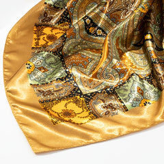 Paisley Print Big Square Scarf Golden Classic Shawl Bandana Women Head Wrap