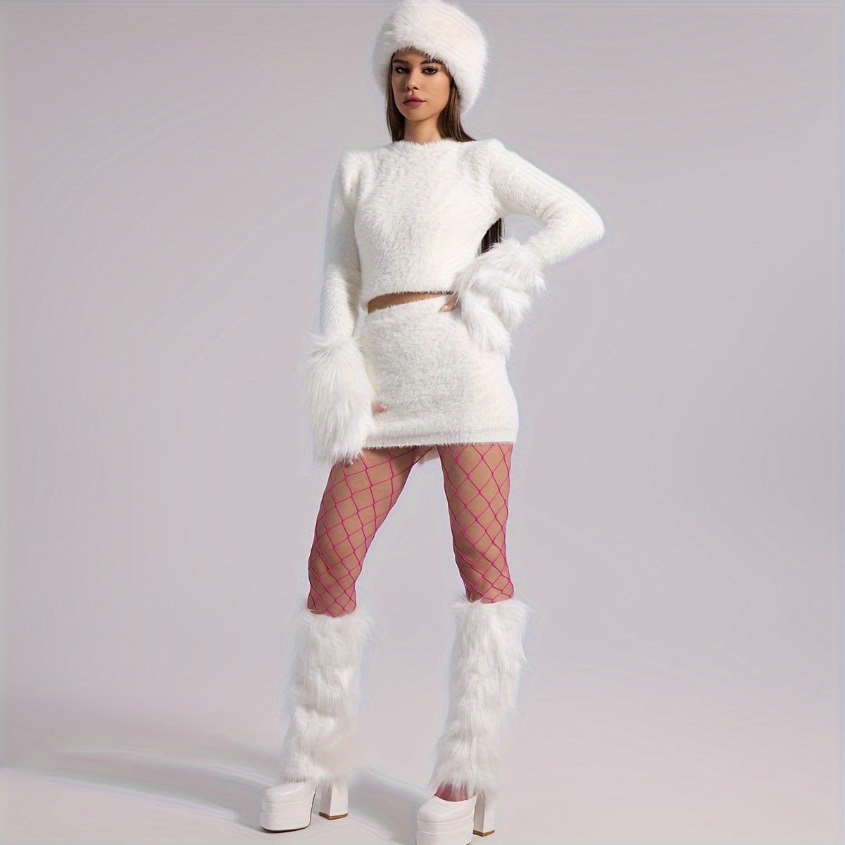 Solid Fuzzy Leg Warmers Warm Knee High Socks Women's Stockings