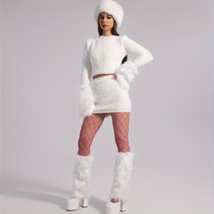 Solid Fuzzy Leg Warmers Warm Knee High Socks Women's Stockings