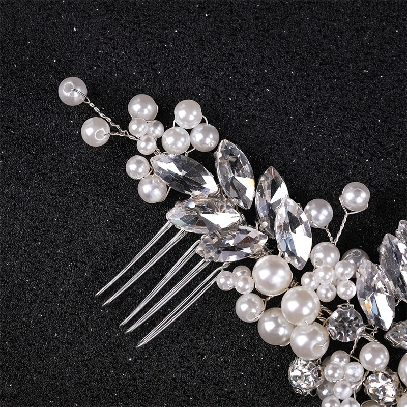Bride Rhinestone Pearl Comb Wedding Headwear