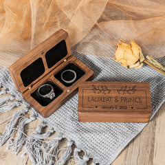 Engraved Walnut Engagement Ring Box Vintage Wedding Ring Box