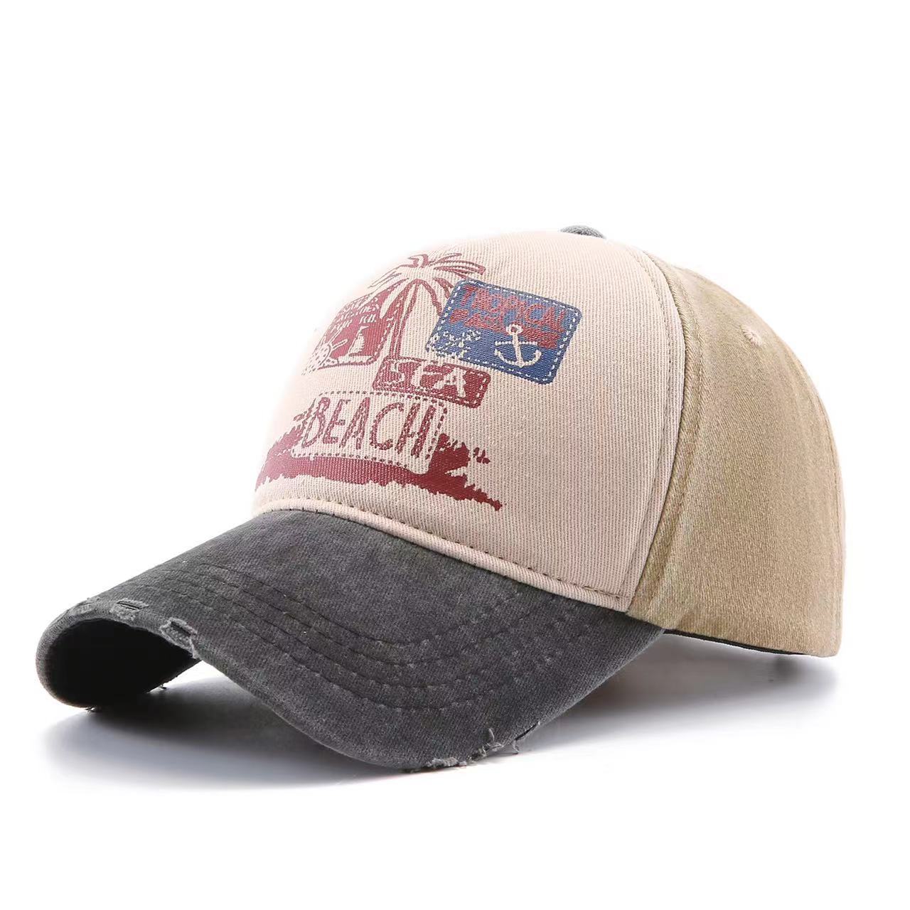 Men's Beach Print Distressed Baseball Cap