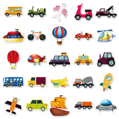 100pcs Cartoon Vehicle Stickers Transportation Decals Waterproof Decorations