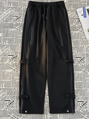 Men's Loose Button Decor Pants Active Breathable Drawstring Trousers