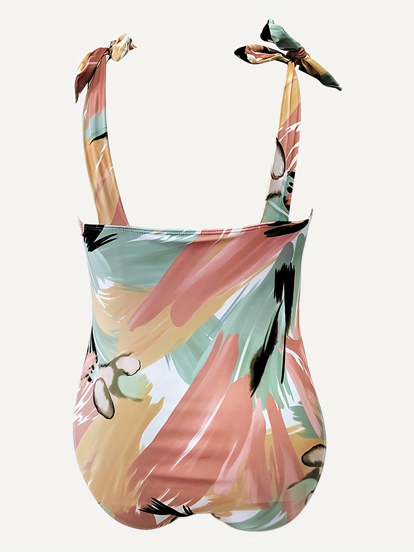 Painting Print One Piece Swimsuit & Wrap Skirt Set