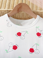 Girls Cherry Print Sleeveless Nightdress Ruffle PJ Round Neck Dress