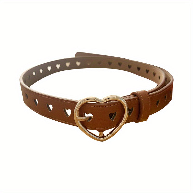 Heart Hollow Buckle PU Belt Solid Casual Waistband Jeans Pant Belt Women