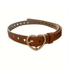 Heart Hollow Buckle PU Belt Solid Casual Waistband Jeans Pant Belt Women