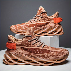 Men's Breathable Mesh Lightweight Lace up Striped Running Shoes