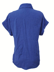Casual Blouse Women's Plus Button Up Short Sleeve Blouse