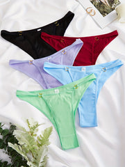 5 Pack Plus Size Panties Set Solid Ribbed Knit Heart Ring Linked Hi