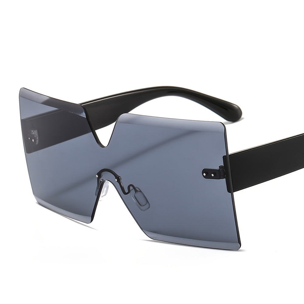 Oversized Square Sunglasses Rimless Frame Transparent Shades Women UV400