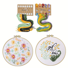 2pcs Stamped Embroidery Starter Kit DIY Hand Embroidery Fabric Threads Sewing