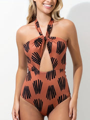 Criss Cross Hollow Out One Piece Swimsuit With Sarong Cover Up